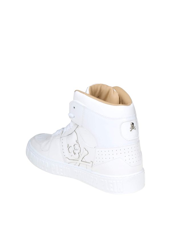 Snaekers hi top in white leather shop online: PHILIPP PLEIN