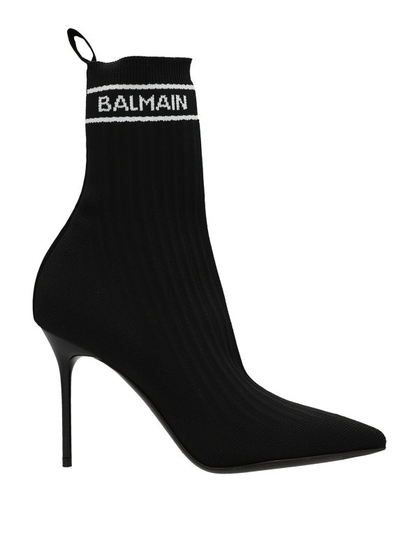 Balmain: ankle boots - Logoed sock-effect ankle boots