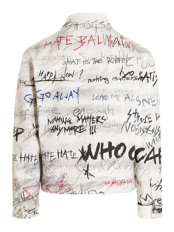 Balmain: denim jacket online - Graffiti denim jacket