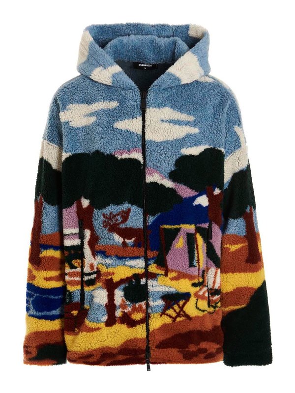 DSQUARED2: casual jackets - Landscape teddy hooded jacket