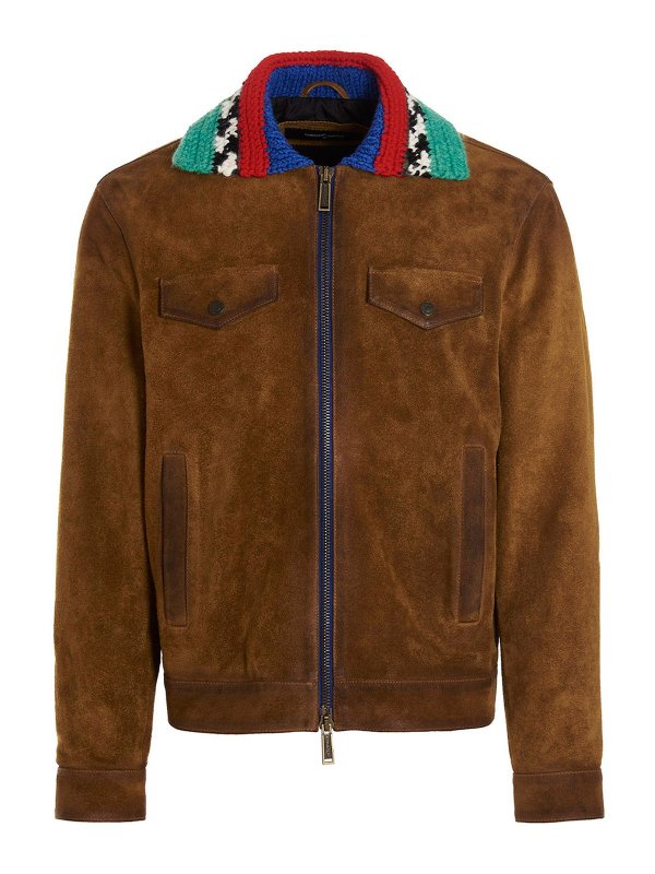 DSQUARED2: leather jacket - Knit collar suede jacket