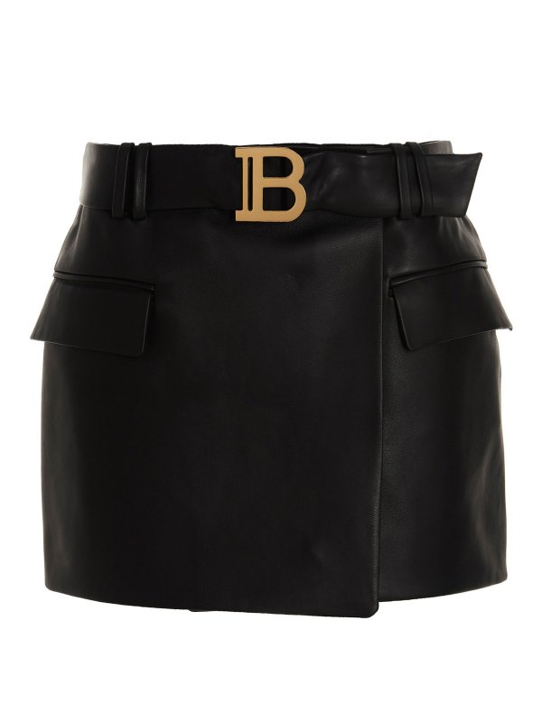 Balmain: レザースカート - レザースカート - 黒