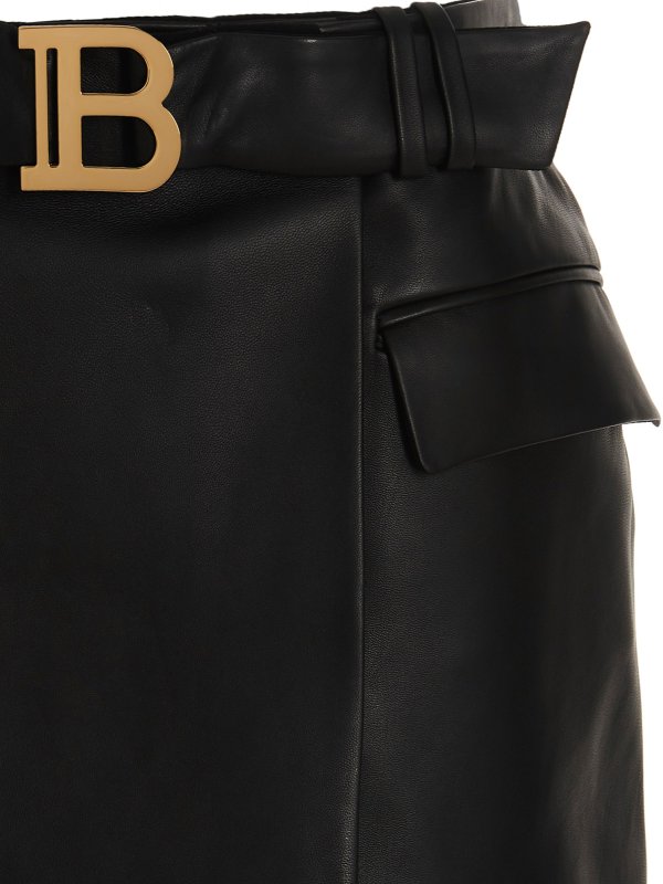 iKRIX Balmain: レザースカート - レザースカート - 黒