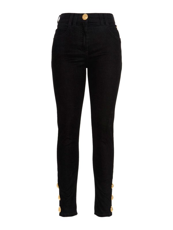Balmain: straight leg jeans - Logo button jeans