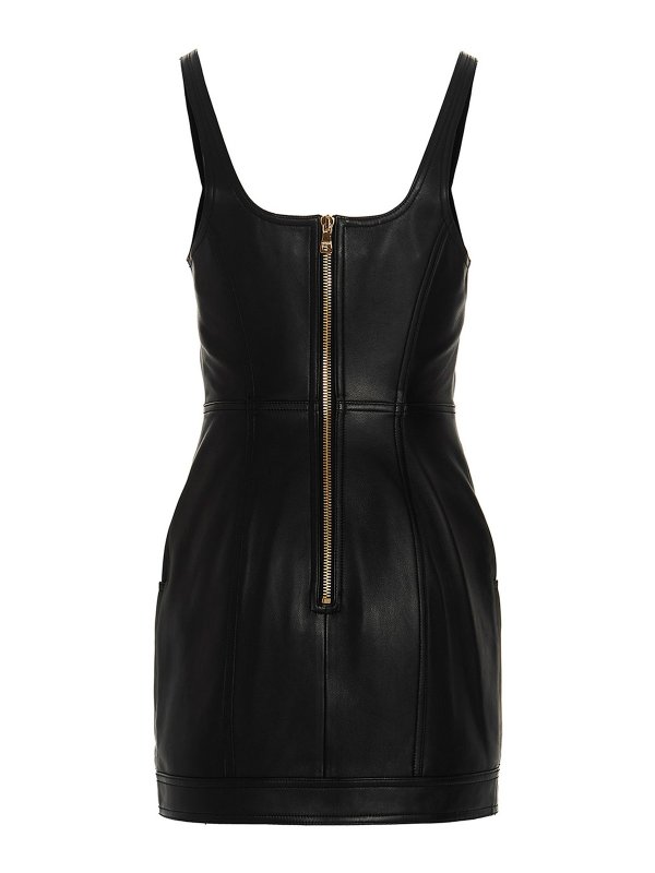Balmain: short dresses online - Logo button leather dress