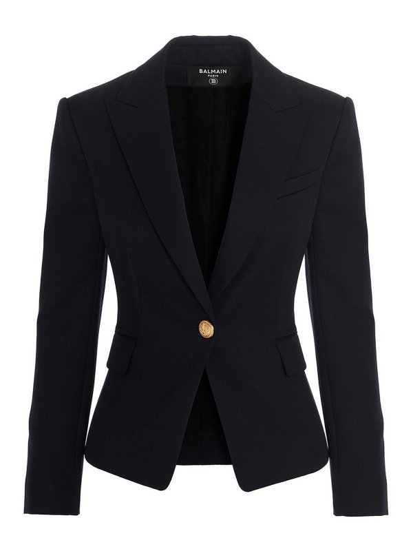 Balmain: blazers - Logo button wool blazer