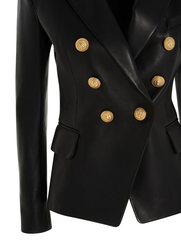 Logo button leather blazer shop online: Balmain
