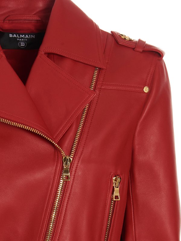 Leather biker jacket shop online: Balmain