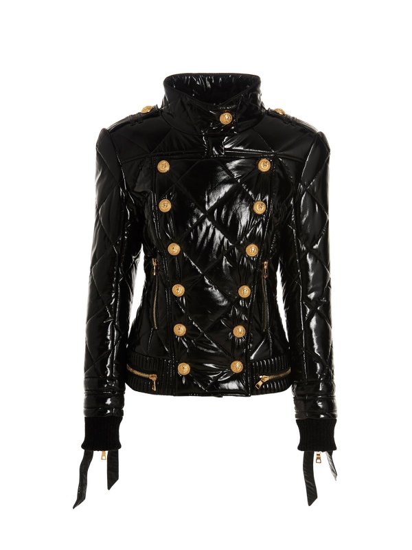 Balmain: padded jackets - Logo button quilted puffer jacket