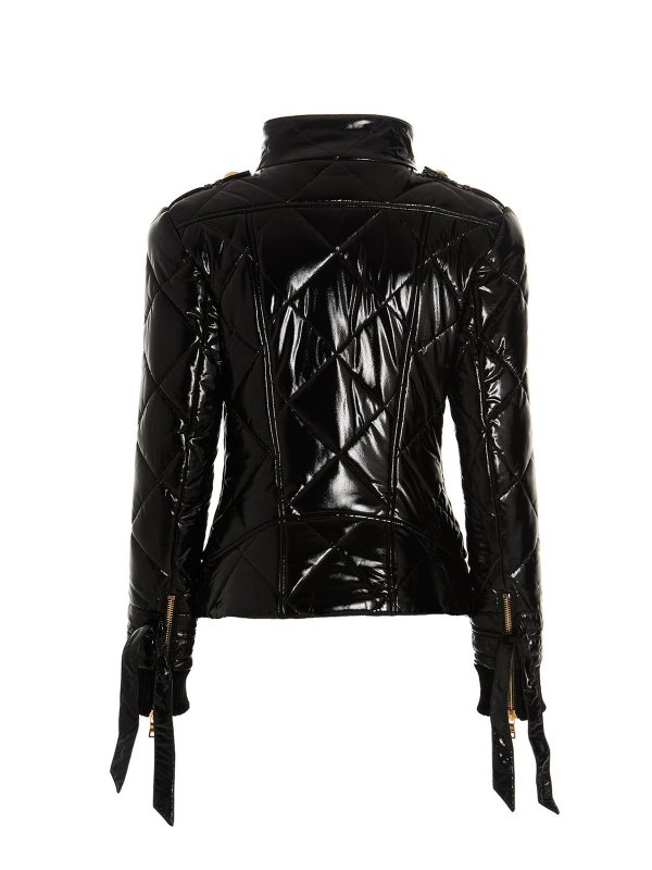 Balmain: padded jackets online - Logo button quilted puffer jacket