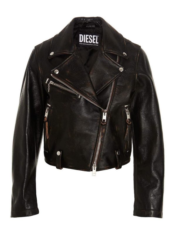 DIESEL: Lederjacken - Lederjacke - Schwarz