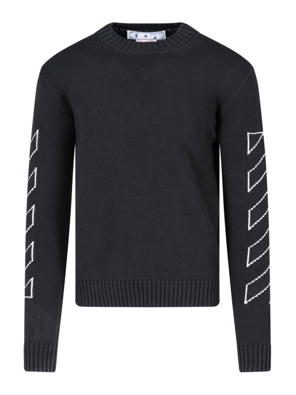 OFF-WHITE: Strickpullover mit Rundhalsausschnitt - Rundhalspullover - Schwarz