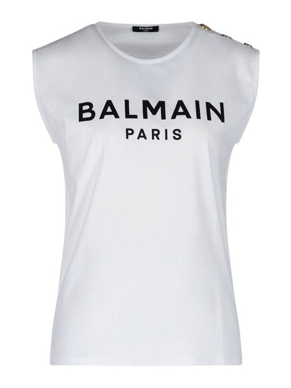 Balmain: Tops & Tank tops - Logo buttons top