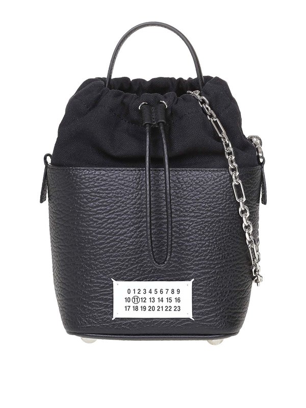 Maison Margiela: Bucket bags - Small 5ac bucket in leather and fabric