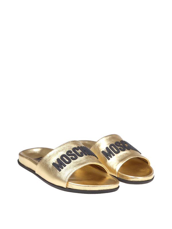 MOSCHINO: sandals online - Slide sandal in leather with logo