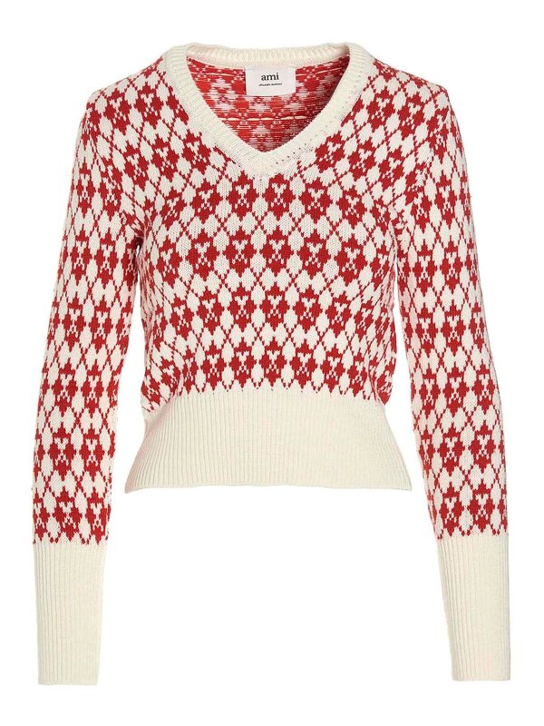 AMI ALEXANDRE MATTIUSSI: Strickpullover mit V-Ausschnitt - V-Pullover - Bunt