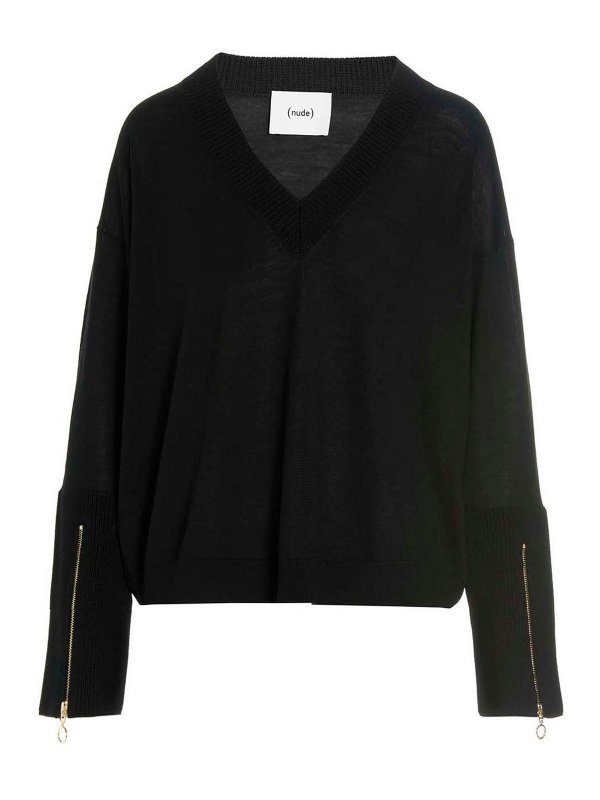 Nude: Vネック - Vネック - 黒
