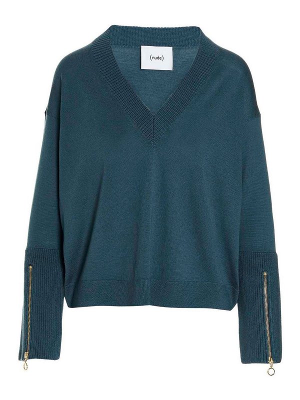 Nude: Strickpullover mit V-Ausschnitt - V-Pullover - Hellblau