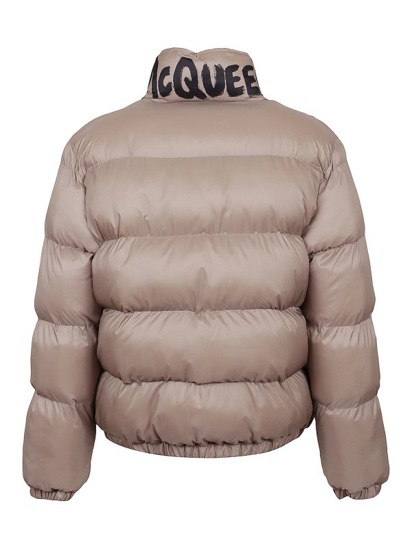ALEXANDER MCQUEEN: padded jackets online - Graffiti-printed collar quilted puffer jacket