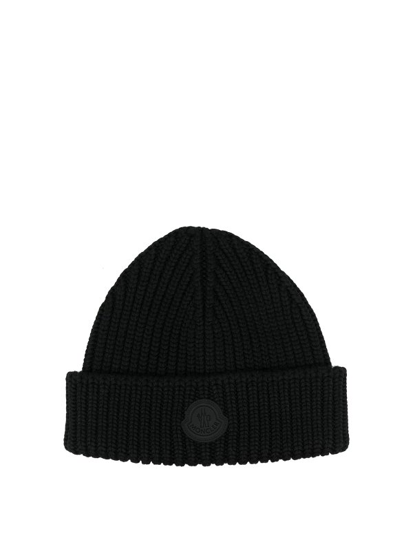 MONCLER: beanies - Logo-patch ribbed beanie