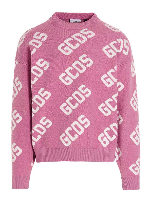 GCDS: Strickpullover mit Rundhalsausschnitt - Rundhalspullover - Rosa