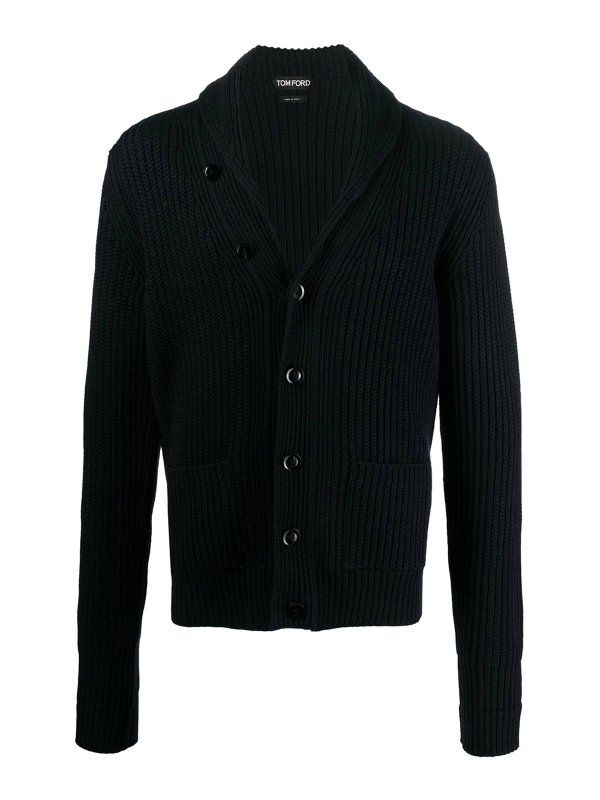 TOM FORD ブラック リブ編み カーディガン TOM FORD ブラック リブ編み カーディガン