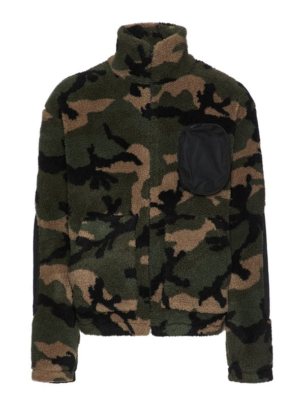 VALENTINO: padded jackets - Camouflage  patterned teddy jacket
