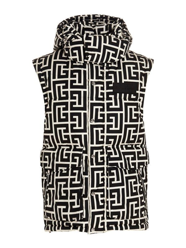 iKRIX Balmain: padded jackets - Maxi monogram hooded down jacket