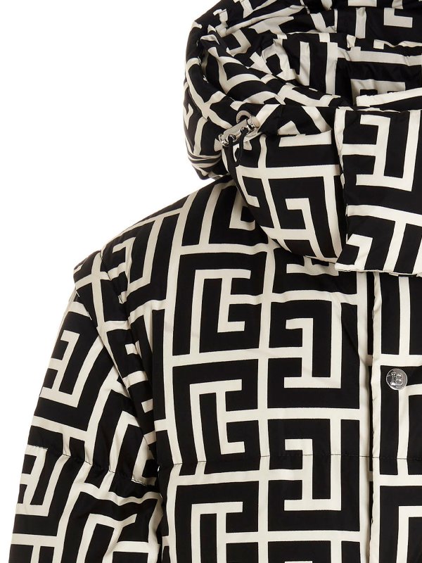 Maxi monogram hooded down jacket shop online: Balmain