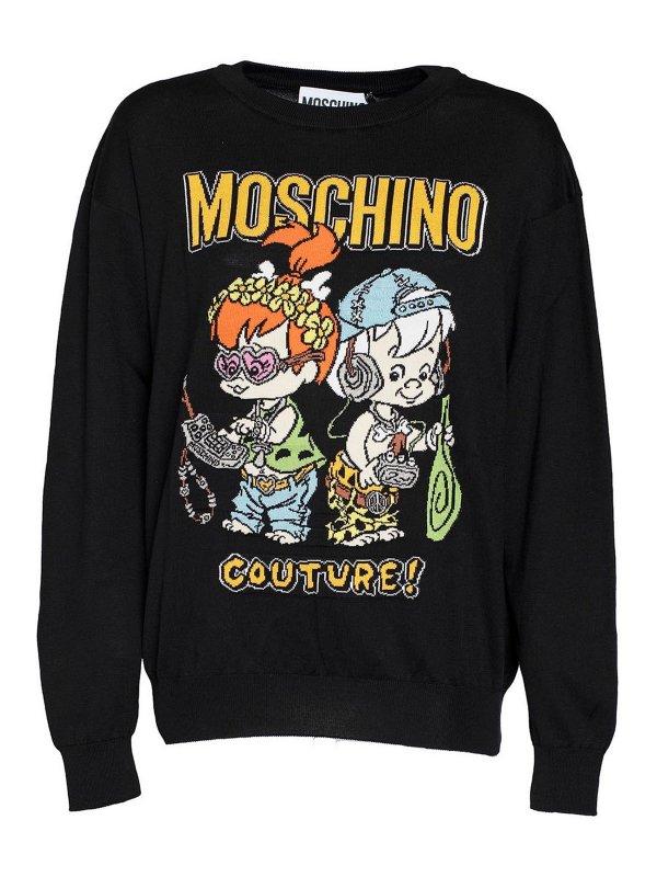 MOSCHINO: Strickpullover mit Rundhalsausschnitt - Rundhalspullover - Schwarz