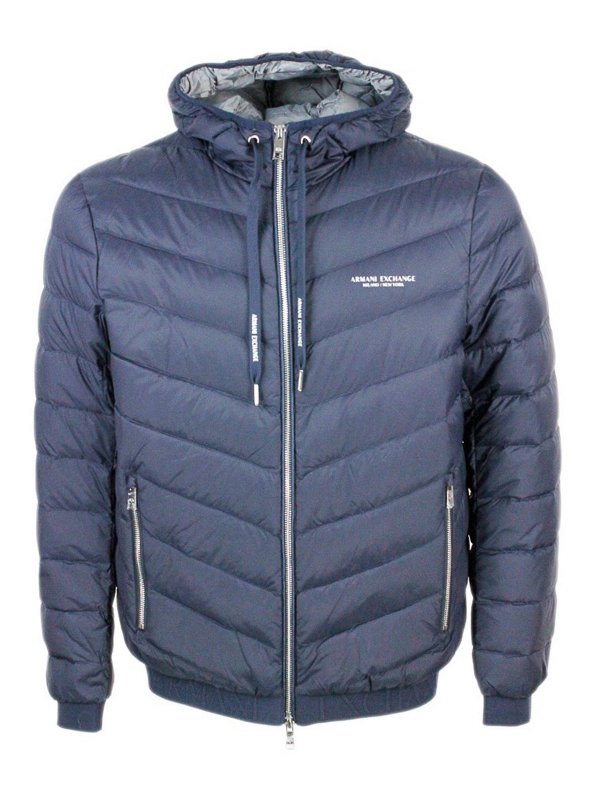 ARMANI EXCHANGE: padded jackets - Chevron quilted hooded puffer jacket