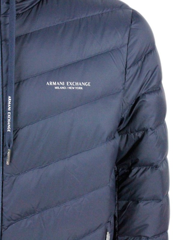 Chevron quilted hooded puffer jacket shop online: ARMANI EXCHANGE