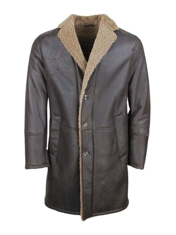BARBA: leather coats - Shearling single-breasted coat