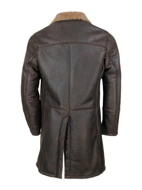 BARBA: leather coats online - Shearling single-breasted coat
