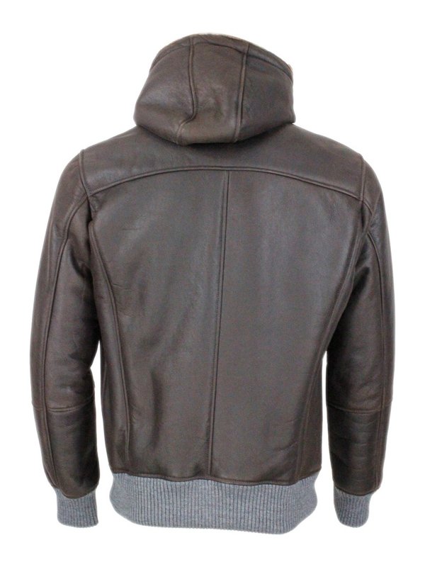 BARBA: leather jacket online - Shearling hooded jacket with ribbed cuffs