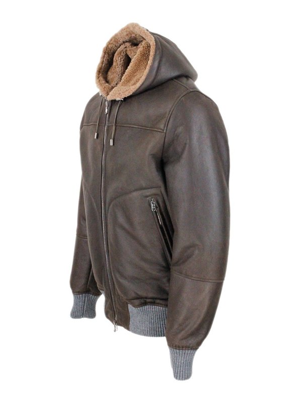 iKRIX BARBA: leather jacket - Shearling hooded jacket with ribbed cuffs