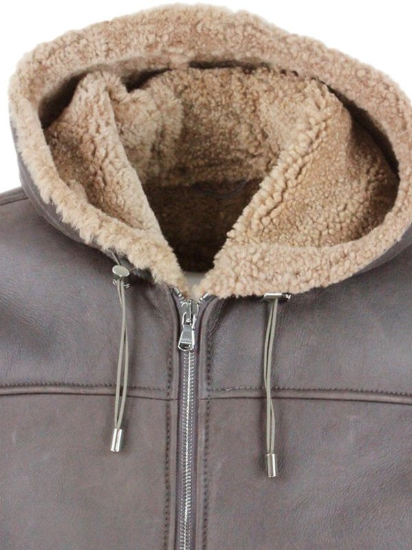 Shearling hooded jacket with ribbed cuffs shop online: BARBA