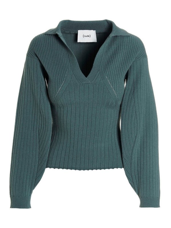 Nude: Strickpullover mit V-Ausschnitt - V-Pullover - Hellblau