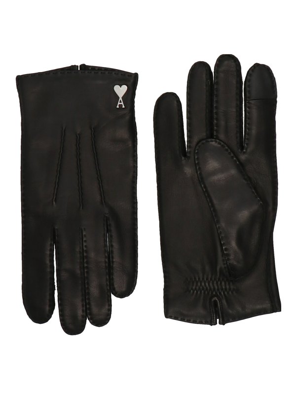 AMI ALEXANDRE MATTIUSSI: gloves - Logo leather gloves