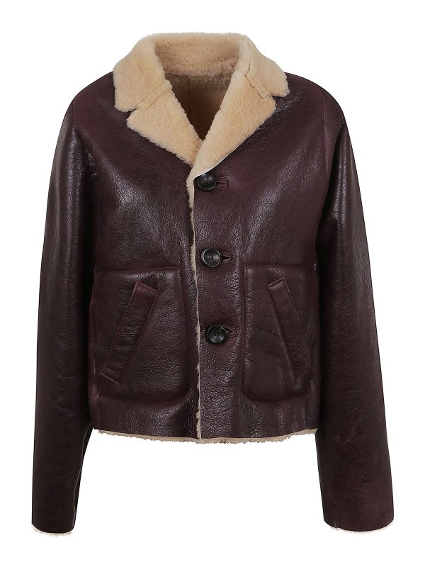 Marni: Lederjacken - Lederjacke - Bordeaux