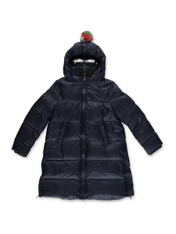 AI RIDERS ON THE STORM: padded jackets - Blue nylon long down feather jacket with hood