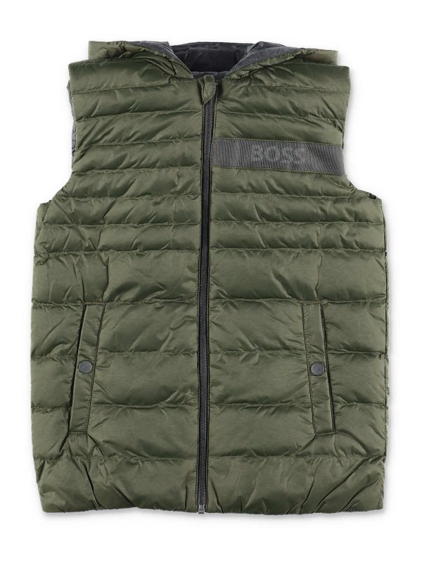 Hugo Boss: padded jackets - Reversible nylon down feather vest with hood