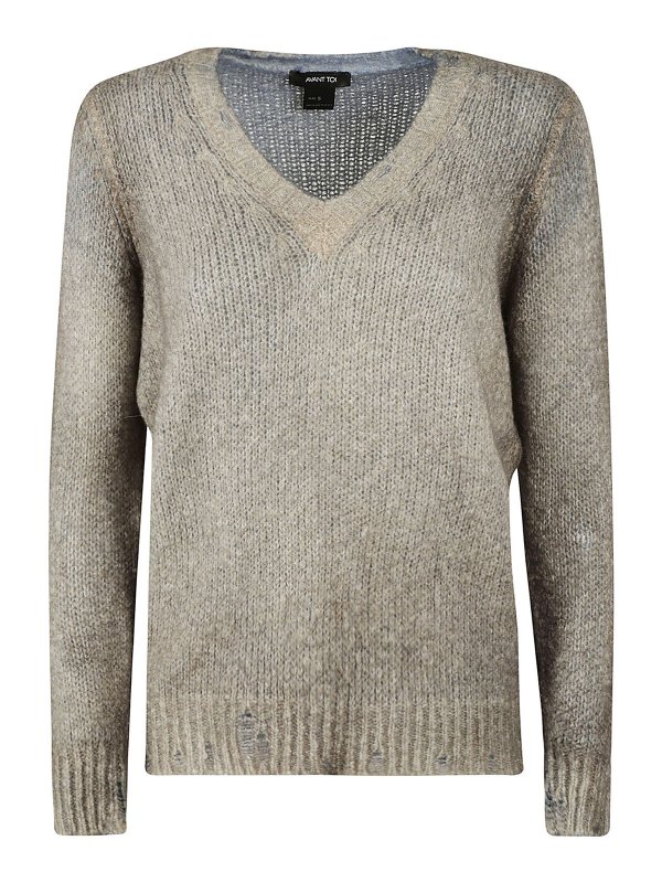 AVANT-TOI: Strickpullover mit V-Ausschnitt - V-Pullover - Blau