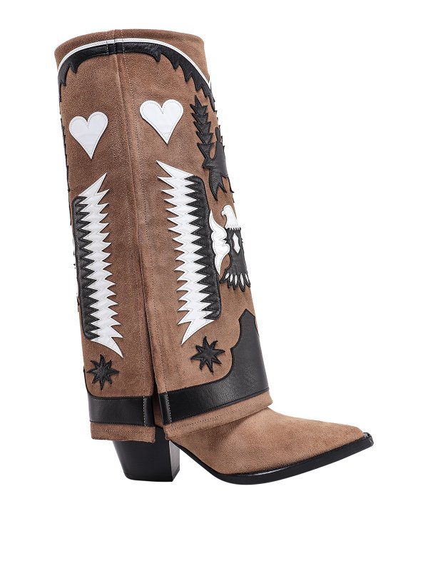 FILLES À PAPA: stivali - Stivali in camoscio e dettagli patch in pelle