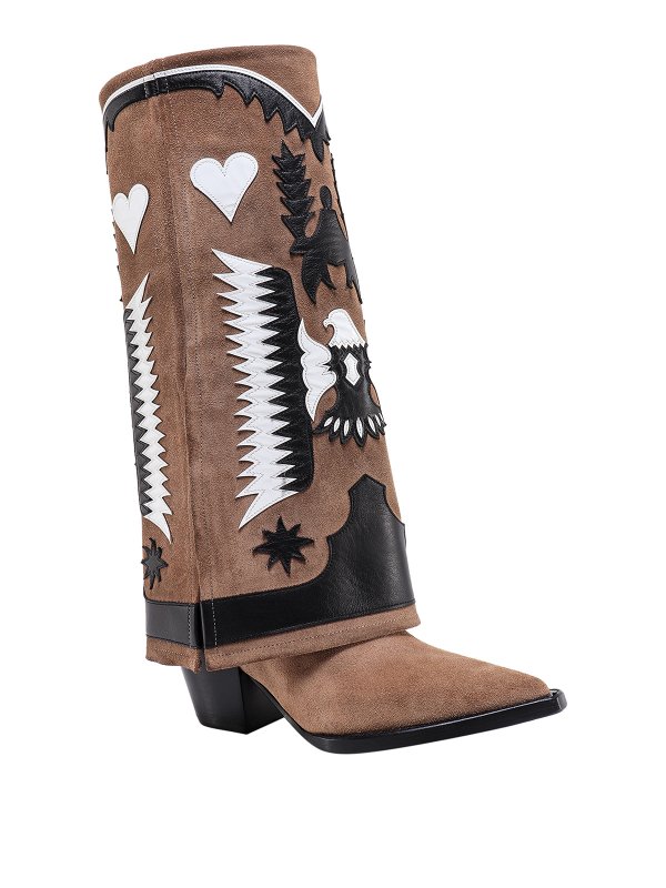 FILLES À PAPA: stivali online - Stivali in camoscio e dettagli patch in pelle