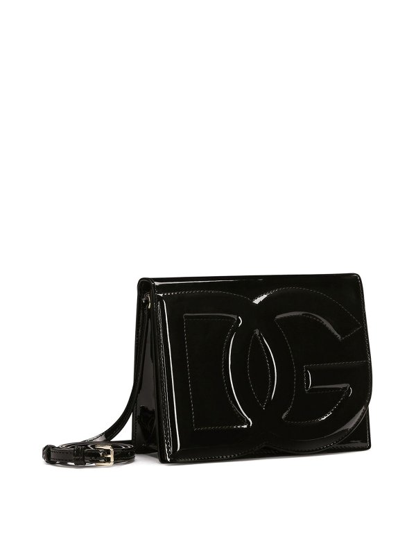 DOLCE & GABBANA: borse a spalla online - Borsa a spalla in vernice con logo Dg