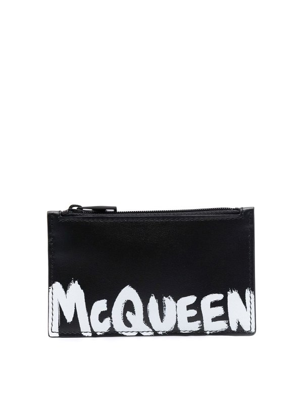 ALEXANDER MCQUEEN: wallets & purses - Black leather logo-print leather wallet