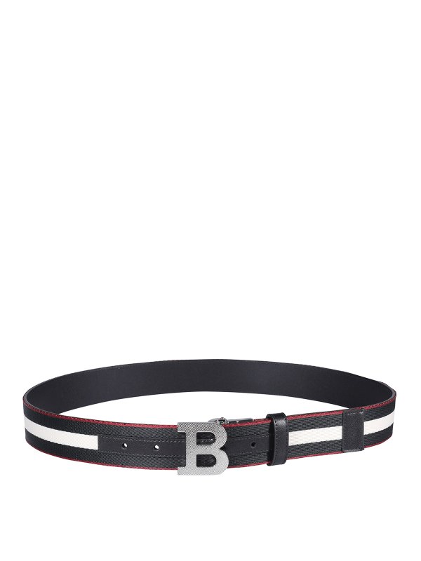 BALLY: belts online - B Buckle striped belt