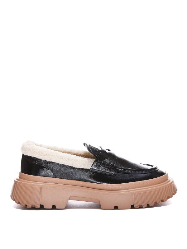 HOGAN: Loafers & Slippers - Leather loafers with Teddy lining