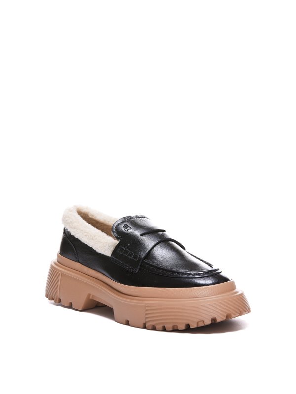 HOGAN: Loafers & Slippers online - Leather loafers with Teddy lining